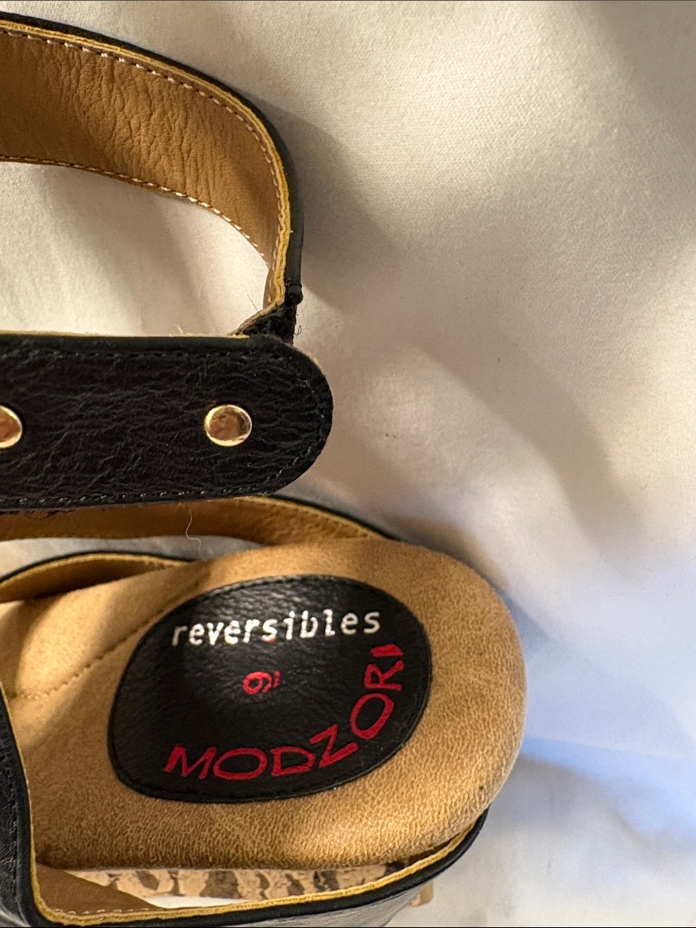 Modzori reversible Black and tan Wedge Sandal with Cork-Style Platform - Picture 2 of 7